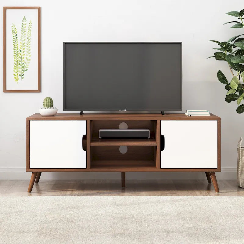 White+Walnut 47.25 TV-Ständer mit ausgestellten Beinen und 3 versetzten Schubladen für 40-Zoll-Fernseher