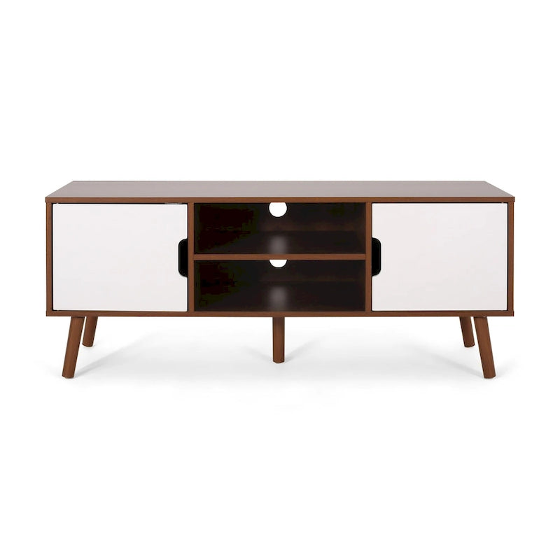White+Walnut 47.25 TV-Ständer mit ausgestellten Beinen und 3 versetzten Schubladen für 40-Zoll-Fernseher
