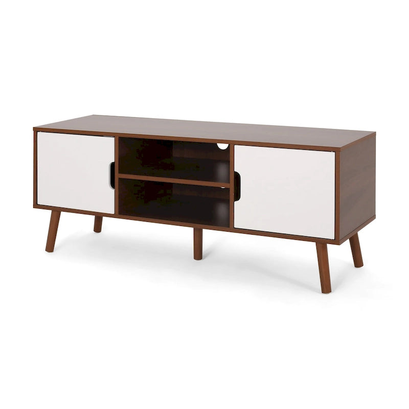 White+Walnut 47.25 TV-Ständer mit ausgestellten Beinen und 3 versetzten Schubladen für 40-Zoll-Fernseher