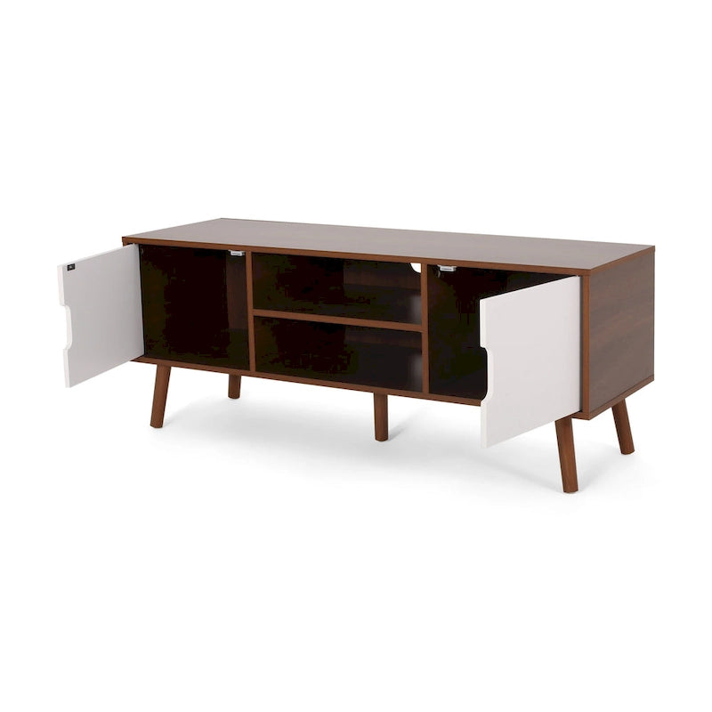 White+Walnut 47.25 TV-Ständer mit ausgestellten Beinen und 3 versetzten Schubladen für 40-Zoll-Fernseher