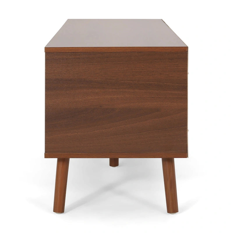 White+Walnut 47.25 TV-Ständer mit ausgestellten Beinen und 3 versetzten Schubladen für 40-Zoll-Fernseher