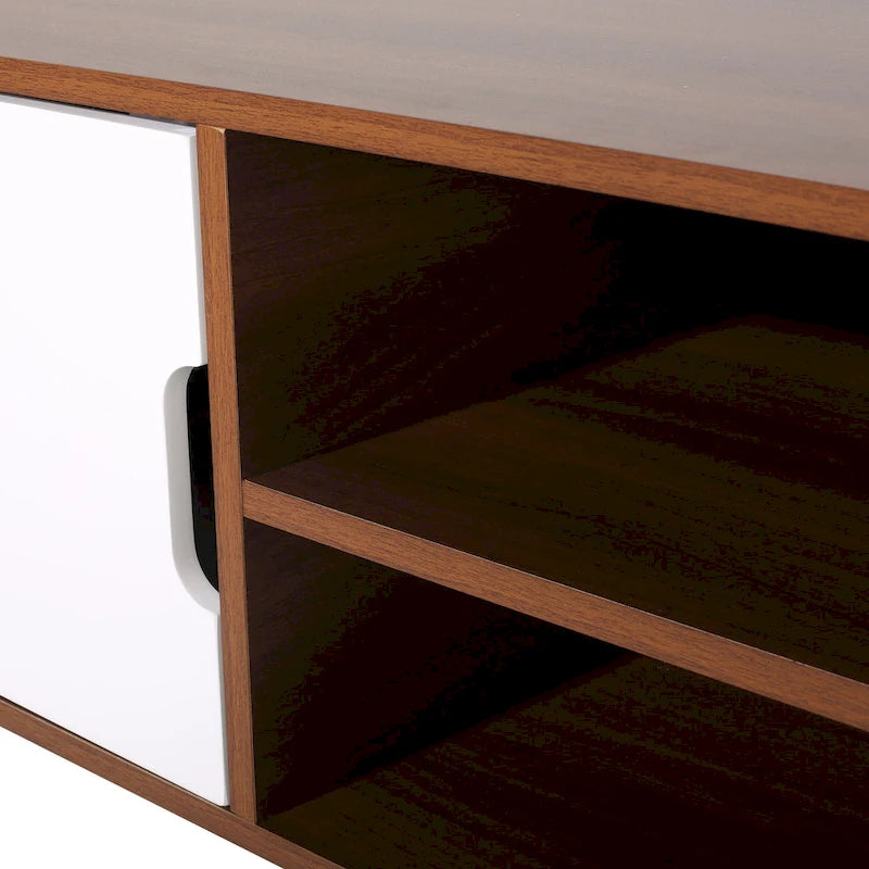 White+Walnut 47.25 TV-Ständer mit ausgestellten Beinen und 3 versetzten Schubladen für 40-Zoll-Fernseher
