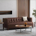 Dunkelbraunes modernes 3-Sitzer-Sofa mit Knopfheftung und Holzbeinen, 205 cm