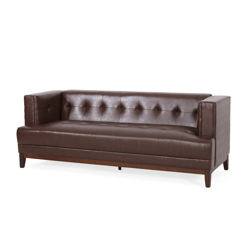 Dunkelbraunes modernes 3-Sitzer-Sofa mit Knopfheftung und Holzbeinen, 205 cm