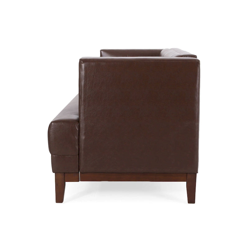 Dunkelbraunes modernes 3-Sitzer-Sofa mit Knopfheftung und Holzbeinen, 205 cm