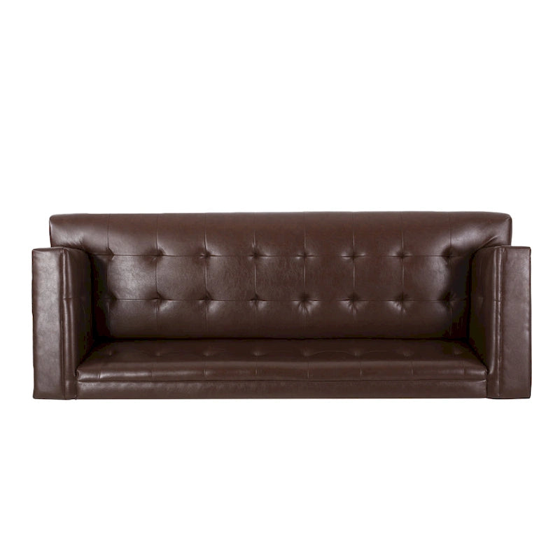 Dunkelbraunes modernes 3-Sitzer-Sofa mit Knopfheftung und Holzbeinen, 205 cm