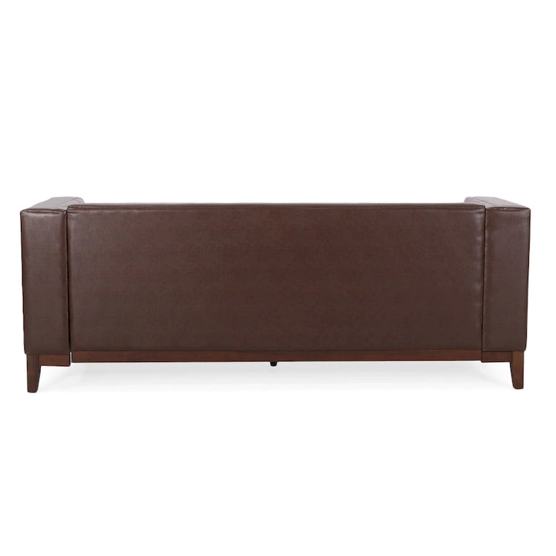 Dunkelbraunes modernes 3-Sitzer-Sofa mit Knopfheftung und Holzbeinen, 205 cm