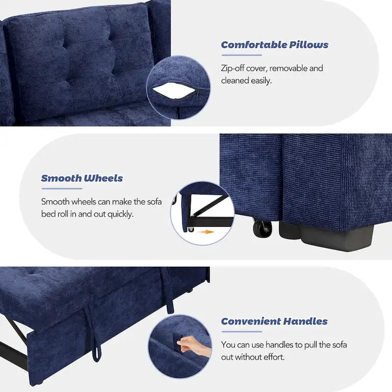 Marineblaues 82.6 Samt L-förmiges Schlafsofa mit USB-Anschlüssen