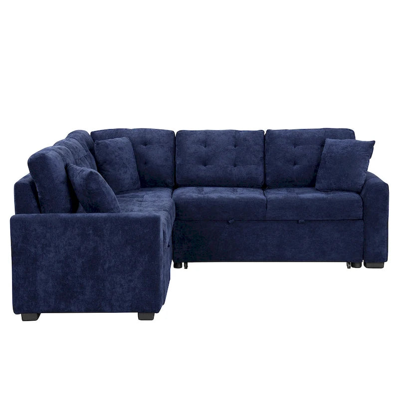 Marineblaues 82.6 Samt L-förmiges Schlafsofa mit USB-Anschlüssen