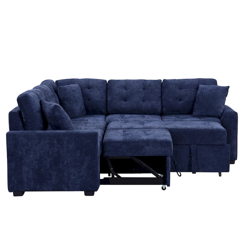 Marineblaues 82.6 Samt L-förmiges Schlafsofa mit USB-Anschlüssen