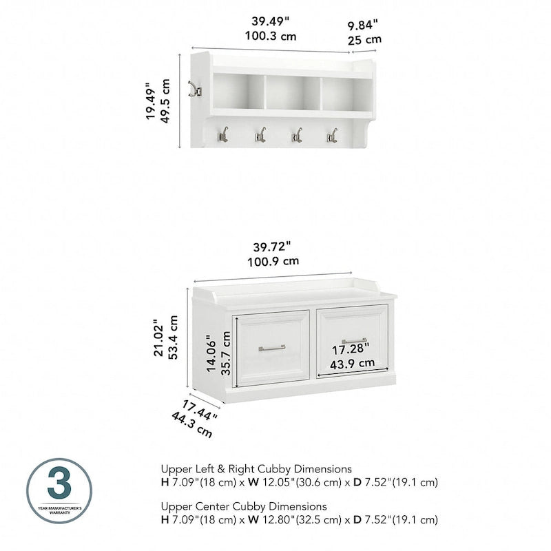 40W Schuhbank mit Türen und wandmontierte Garderobe
