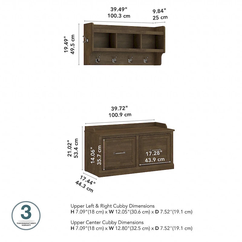 40W Schuhbank mit Türen und wandmontierte Garderobe
