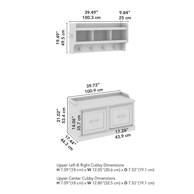 40W Schuhbank mit Türen und wandmontierte Garderobe