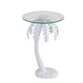 Mid-Century Vintage Glasplatte Metall Palme Beistelltisch, Weiß 24.75"