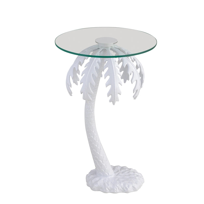 Mid-Century Vintage Glasplatte Metall Palme Beistelltisch, Weiß 24.75"