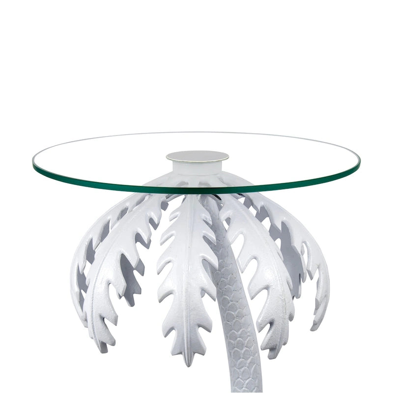 Mid-Century Vintage Glasplatte Metall Palme Beistelltisch, Weiß 24.75"