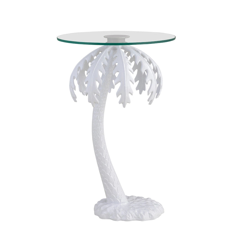 Mid-Century Vintage Glasplatte Metall Palme Beistelltisch, Weiß 24.75"