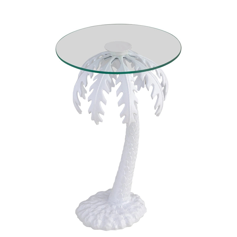 Mid-Century Vintage Glasplatte Metall Palme Beistelltisch, Weiß 24.75"