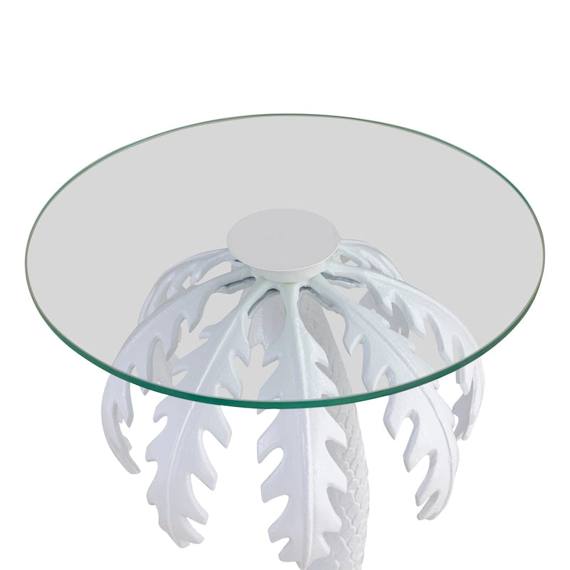 Mid-Century Vintage Glasplatte Metall Palme Beistelltisch, Weiß 24.75"