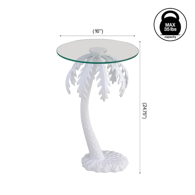 Mid-Century Vintage Glasplatte Metall Palme Beistelltisch, Weiß 24.75"