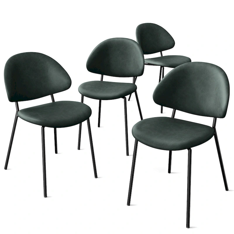 4er Set Polsterstuhl Esszimmerstuhl aus PU-Leder, Esszimmerstühle im Mid-Century Modern Stil mit geschwungener Rückenlehne für Esszimmer Küche