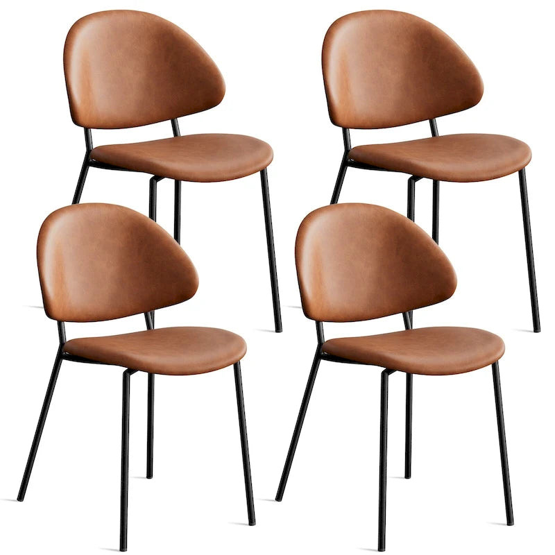 4er Set Polsterstuhl Esszimmerstuhl aus PU-Leder, Esszimmerstühle im Mid-Century Modern Stil mit geschwungener Rückenlehne für Esszimmer Küche