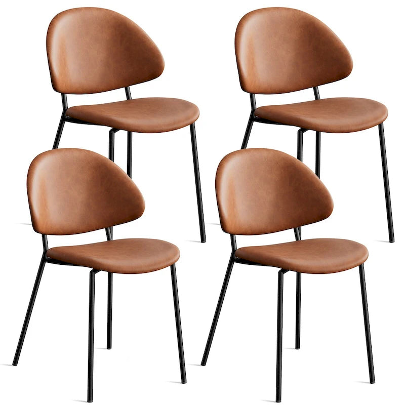 Set of 4 Upholstered PU Leather Dining Chairs Mid-Century Modern Dining Chairs with Curved Backrest for Dining Room Kitchen