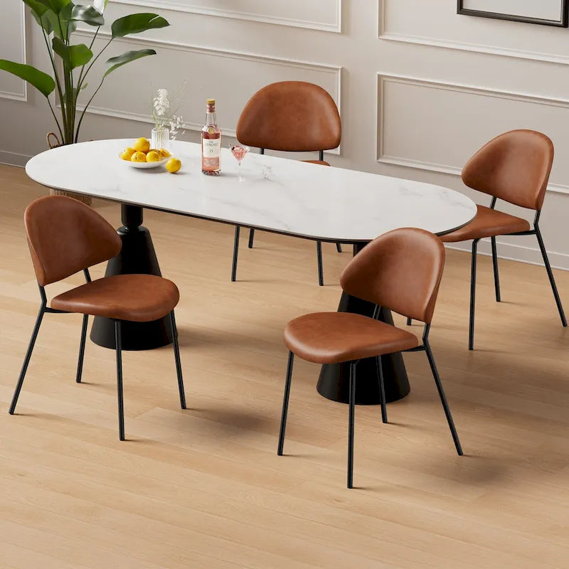 4er Set Polsterstuhl Esszimmerstuhl aus PU-Leder, Esszimmerstühle im Mid-Century Modern Stil mit geschwungener Rückenlehne für Esszimmer Küche