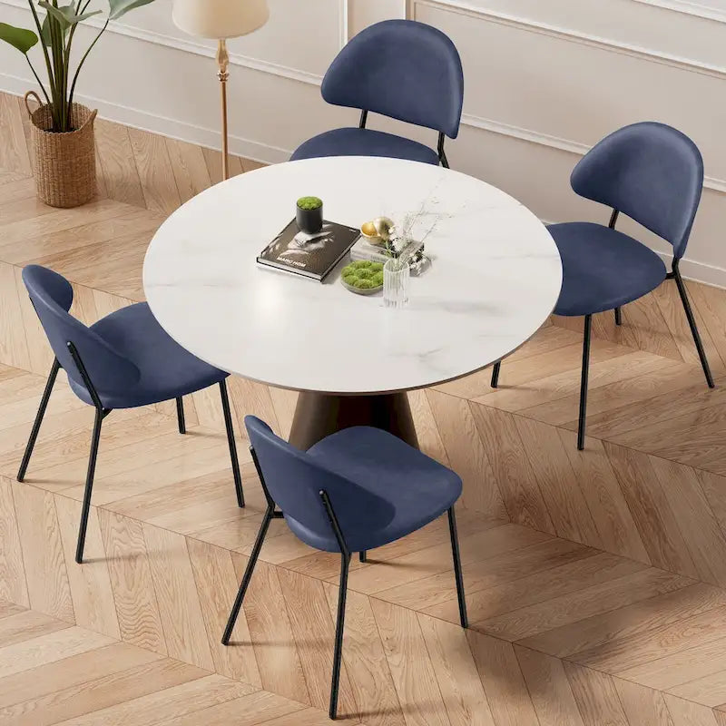 4er Set Polsterstuhl Esszimmerstuhl aus PU-Leder, Esszimmerstühle im Mid-Century Modern Stil mit geschwungener Rückenlehne für Esszimmer Küche