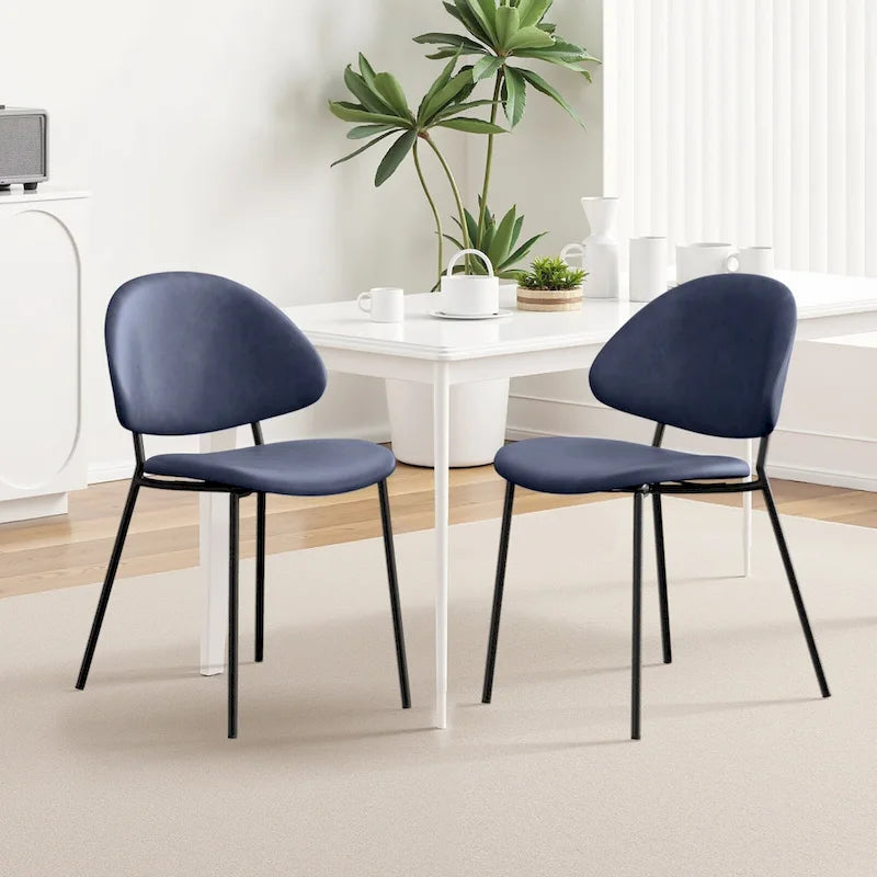4er Set Polsterstuhl Esszimmerstuhl aus PU-Leder, Esszimmerstühle im Mid-Century Modern Stil mit geschwungener Rückenlehne für Esszimmer Küche