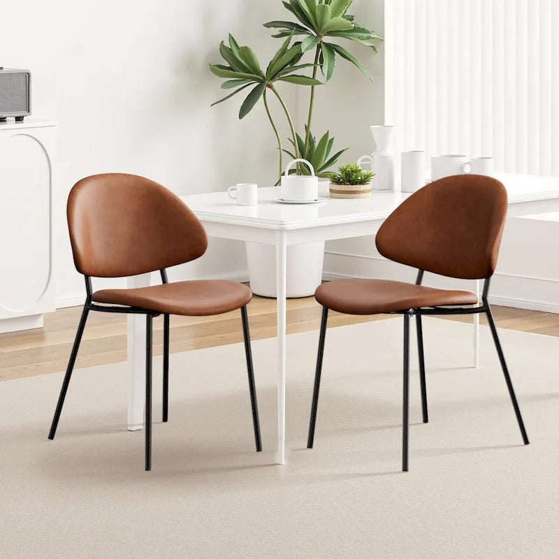 4er Set Polsterstuhl Esszimmerstuhl aus PU-Leder, Esszimmerstühle im Mid-Century Modern Stil mit geschwungener Rückenlehne für Esszimmer Küche