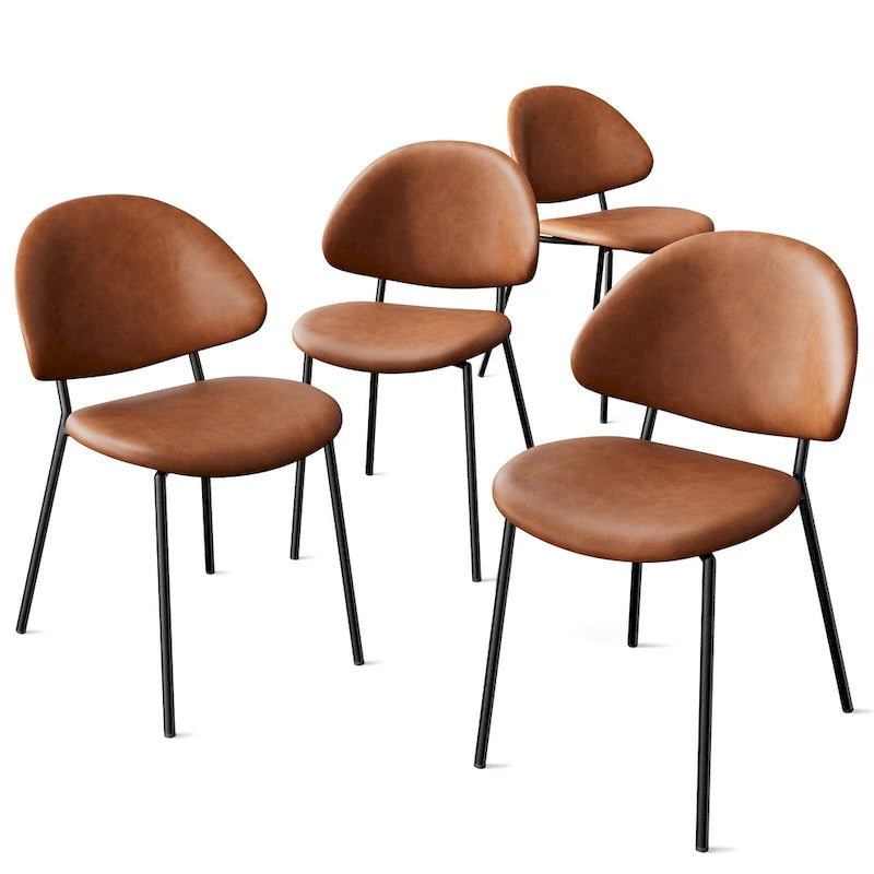 4er Set Polsterstuhl Esszimmerstuhl aus PU-Leder, Esszimmerstühle im Mid-Century Modern Stil mit geschwungener Rückenlehne für Esszimmer Küche
