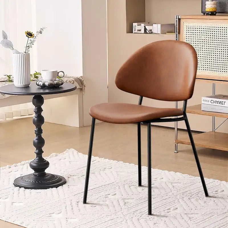 4er Set Polsterstuhl Esszimmerstuhl aus PU-Leder, Esszimmerstühle im Mid-Century Modern Stil mit geschwungener Rückenlehne für Esszimmer Küche