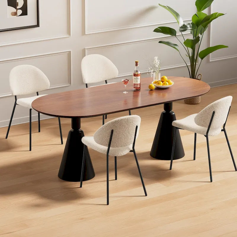 4er Set Polsterstuhl Esszimmerstuhl aus PU-Leder, Esszimmerstühle im Mid-Century Modern Stil mit geschwungener Rückenlehne für Esszimmer Küche