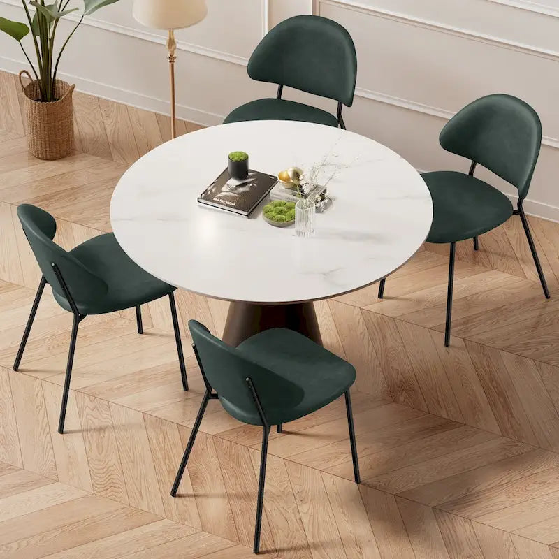 4er Set Polsterstuhl Esszimmerstuhl aus PU-Leder, Esszimmerstühle im Mid-Century Modern Stil mit geschwungener Rückenlehne für Esszimmer Küche