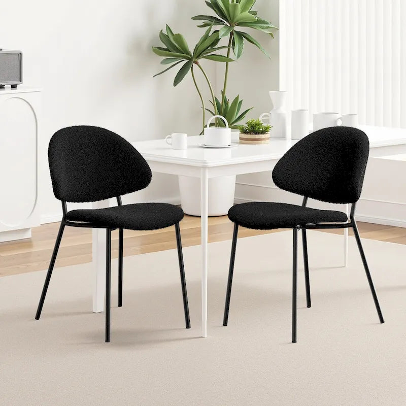 4er Set Polsterstuhl Esszimmerstuhl aus PU-Leder, Esszimmerstühle im Mid-Century Modern Stil mit geschwungener Rückenlehne für Esszimmer Küche