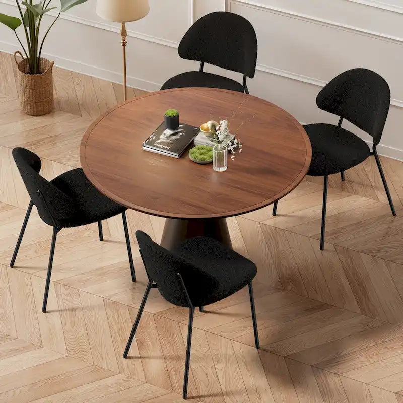 4er Set Polsterstuhl Esszimmerstuhl aus PU-Leder, Esszimmerstühle im Mid-Century Modern Stil mit geschwungener Rückenlehne für Esszimmer Küche
