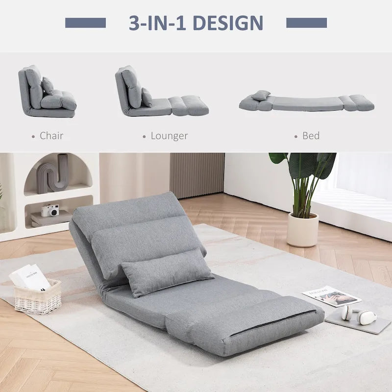 Grauer 27,6 klappbarer Chaiselongue-Stuhl mit Kissen