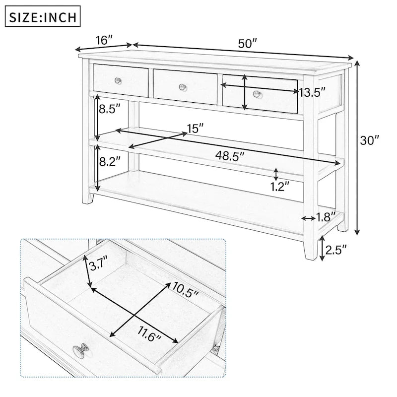 Konsolentisch mit 2 offenen Ablagen – 16.00 x 50.00 x 30.00