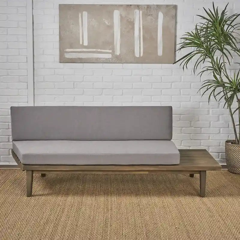 Minimalistisches Holz- und Stoffsofa mit rechter Ottomane