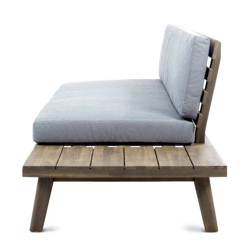 Minimalistisches Holz- und Stoffsofa mit rechter Ottomane