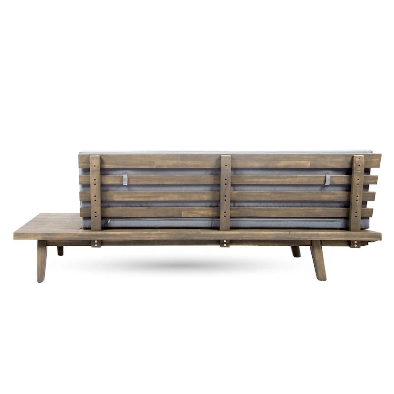 Minimalistisches Holz- und Stoffsofa mit rechter Ottomane