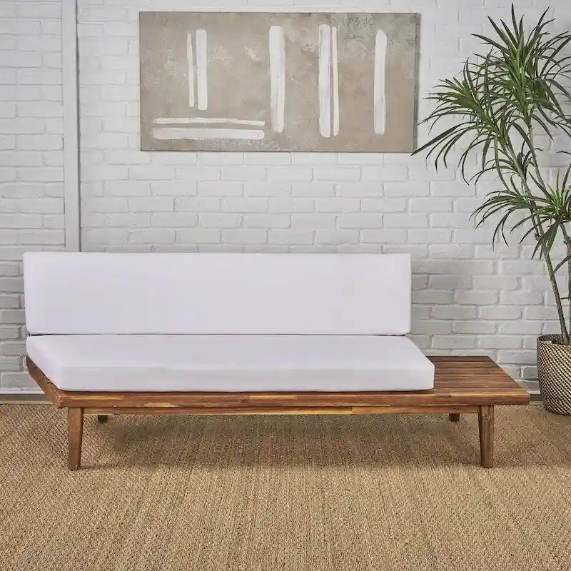 Minimalistisches Holz- und Stoffsofa mit rechter Ottomane