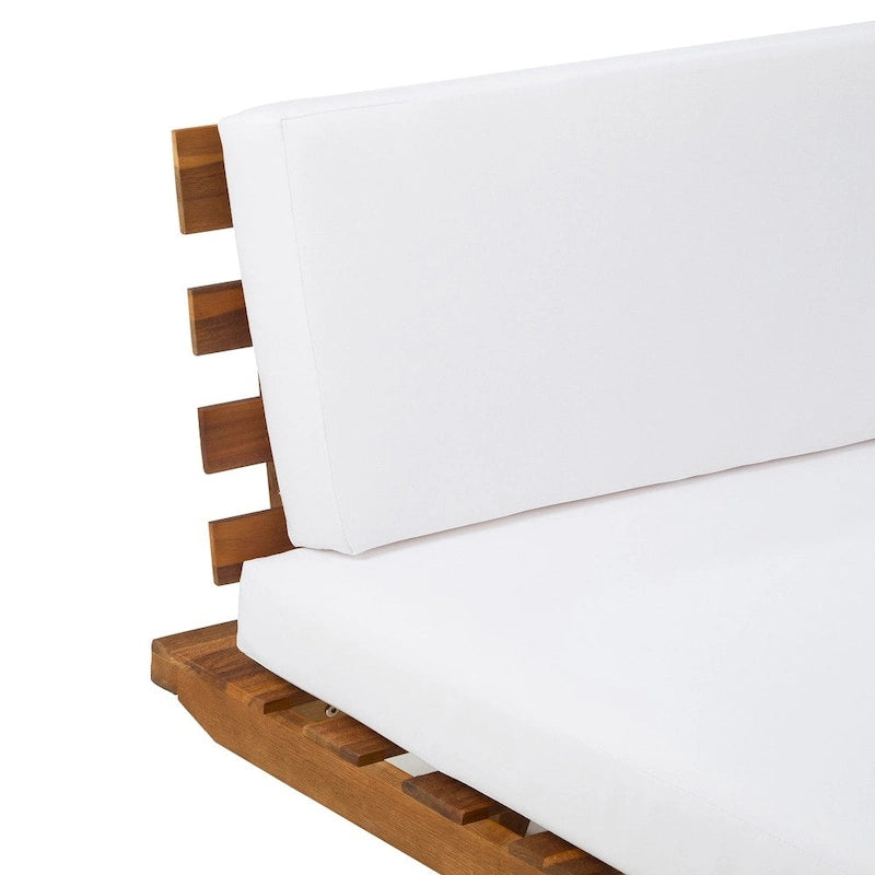 Minimalistisches Holz- und Stoffsofa mit rechter Ottomane