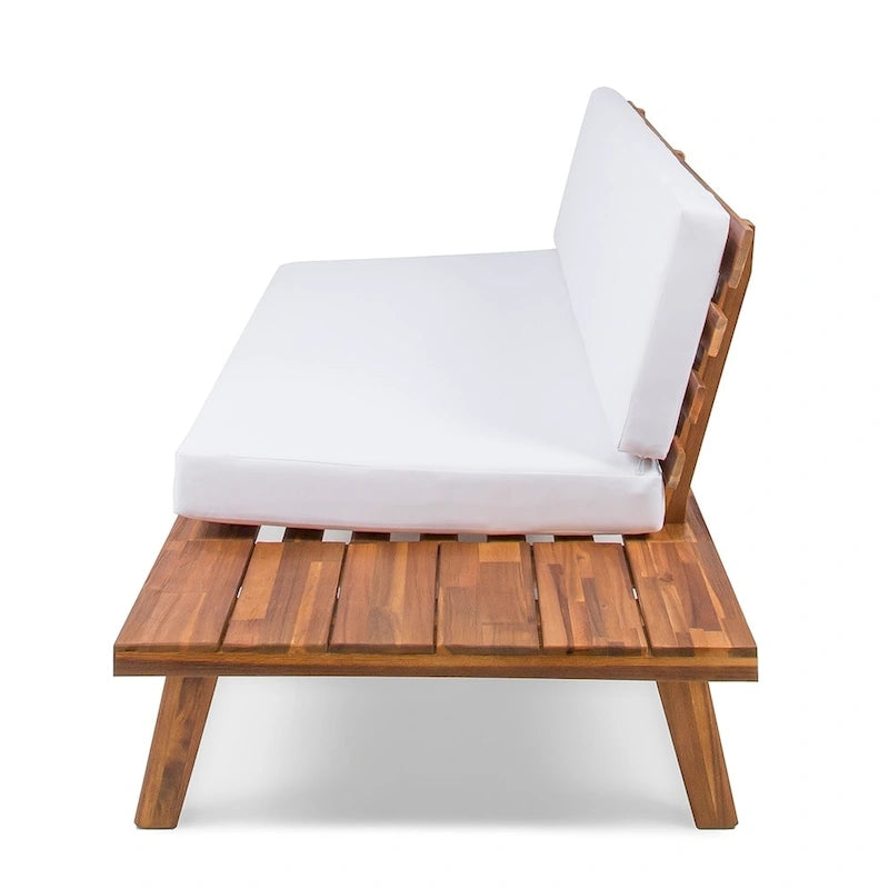 Minimalistisches Holz- und Stoffsofa mit rechter Ottomane