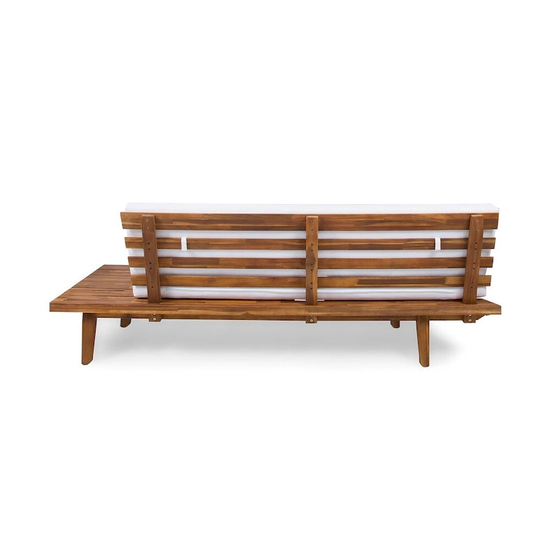 Minimalistisches Holz- und Stoffsofa mit rechter Ottomane