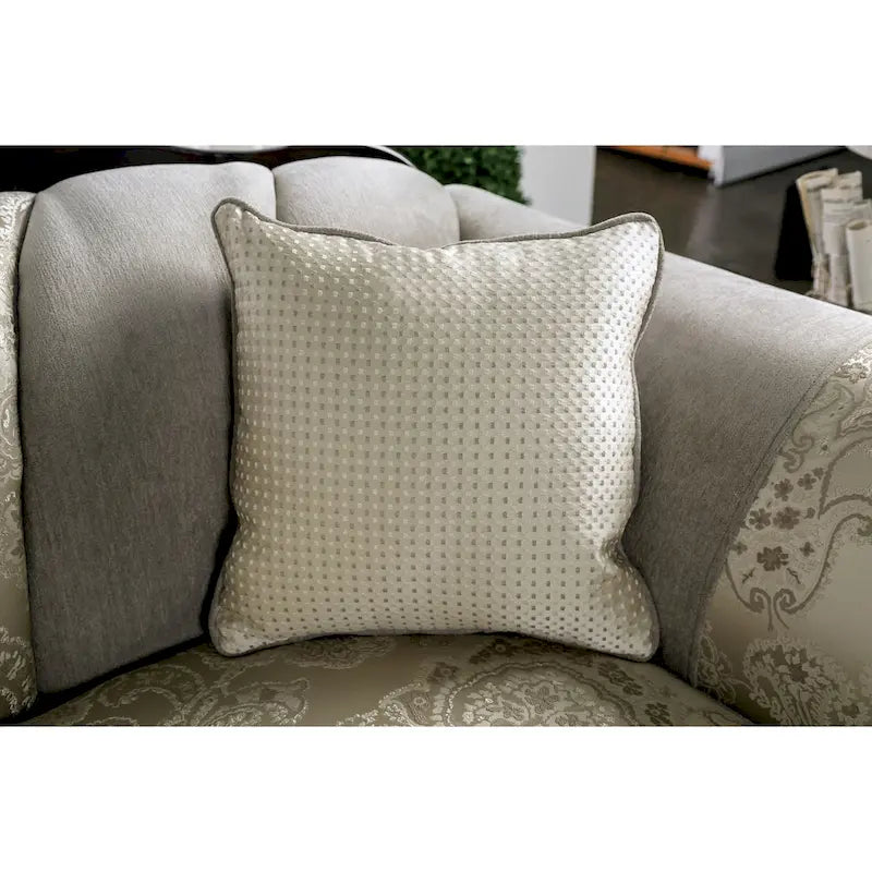 Traditionelles Chenille-Sofa mit Zierleisten aus Holz