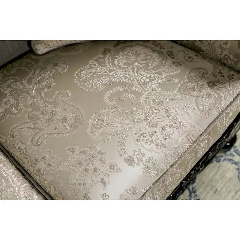 Traditionelles Chenille-Sofa mit Zierleisten aus Holz