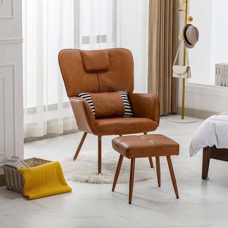 Kunstleder Ohrensessel mit Hocker