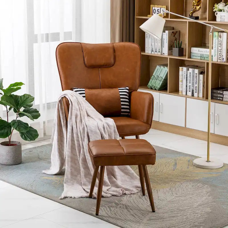 Kunstleder Ohrensessel mit Hocker